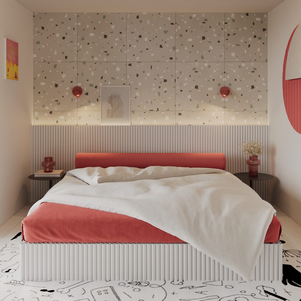 Shura spot lighting in a colorful, warmly lit bedroom