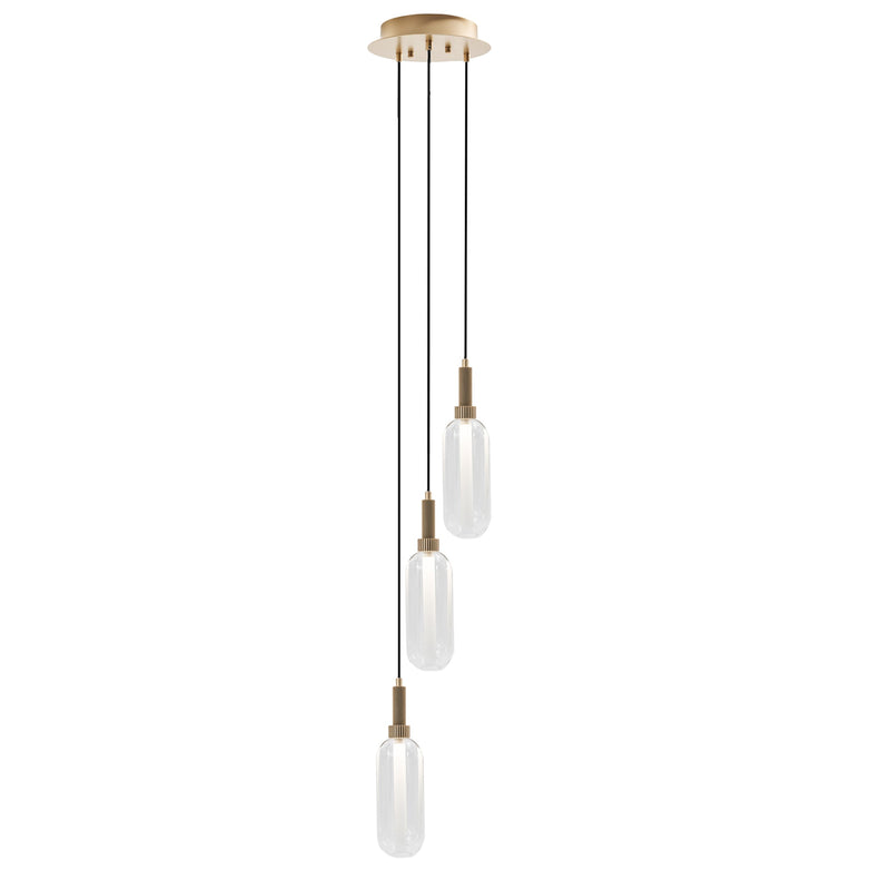 Glass Pendant LED Glass 3 Light Pendant — Brass