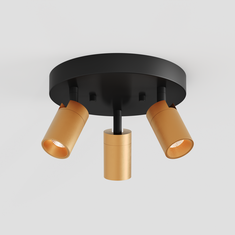 Shura 3 Head Round Flush Mount — Brass And Black